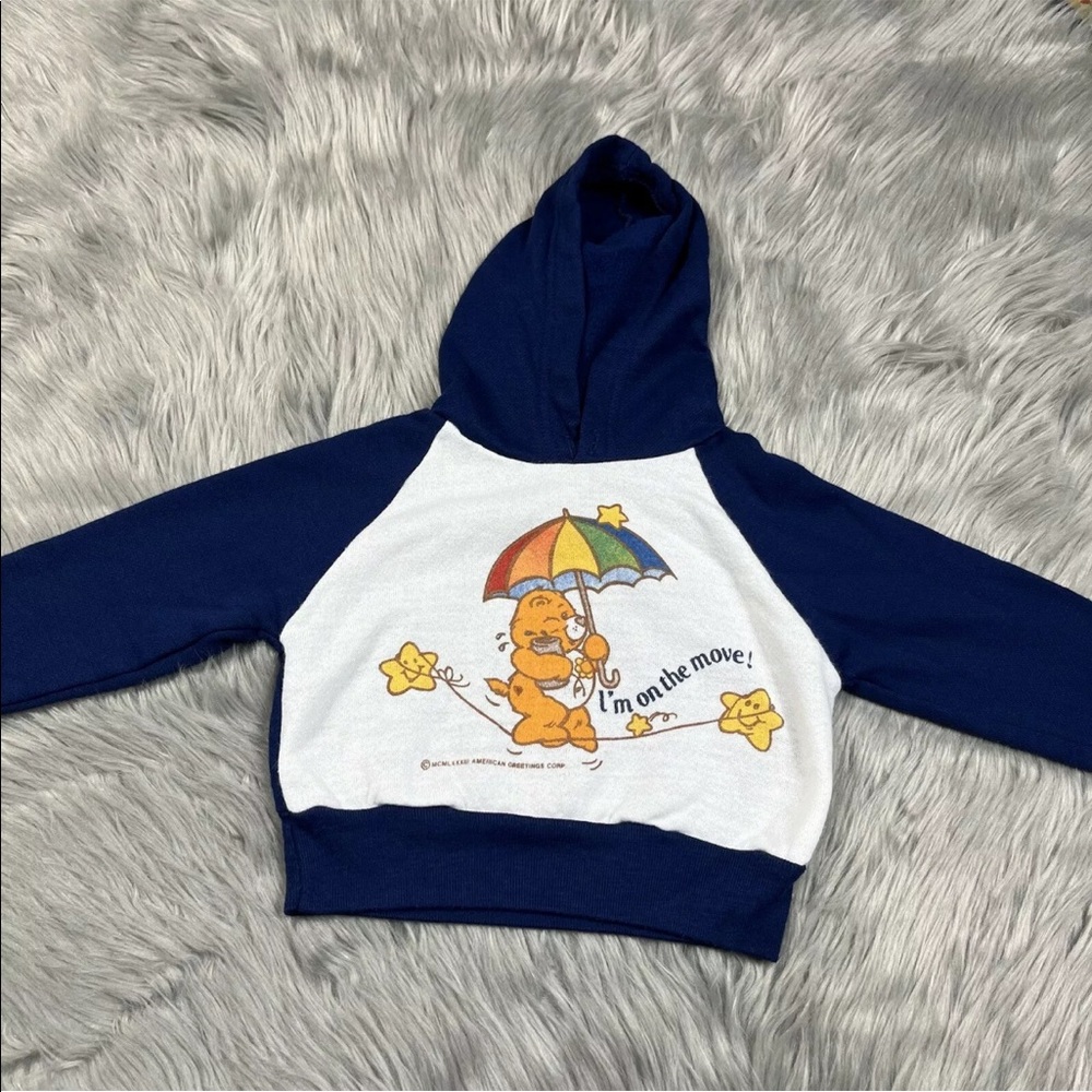 Vintage 80s Care Bears Blue White Hoodie Sweatshirt Baby